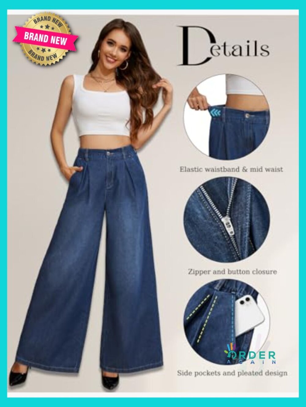 Extra Wide Leg Jeans Baggy Long Denim Palazzo Trousers Petite Regular Tall - Picture 5 of 7